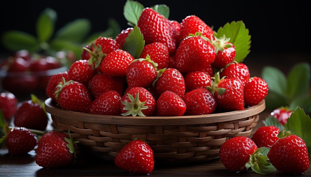 Freshness of summer ripe, juicy berries on rustic wooden table generated by AI Free Photo