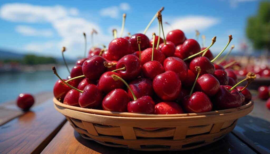 Freshness of summer ripe, juicy berry fruit on wooden table generated by AI Free Photo