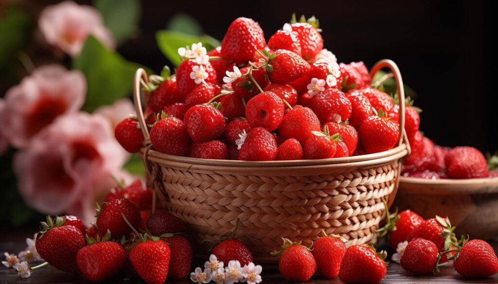 Freshness of summer ripe strawberry, healthy eating, gourmet dessert generated by AI Free Photo