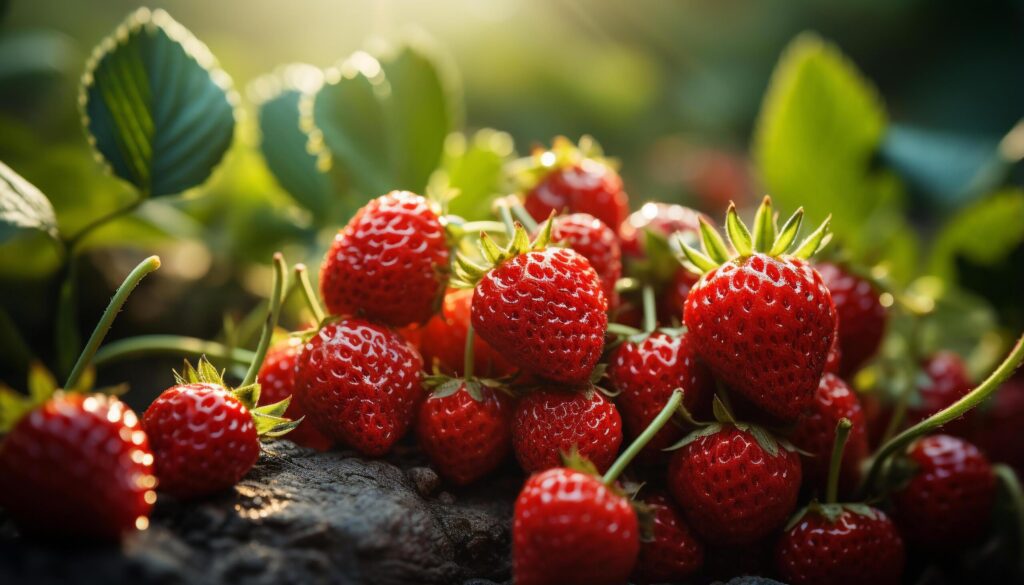 Freshness of summer ripe strawberry, leaf, healthy eating, organic generated by AI Free Photo