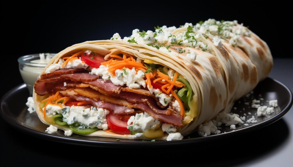 Freshness on a plate grilled beef taco with guacamole generated by AI Free Photo