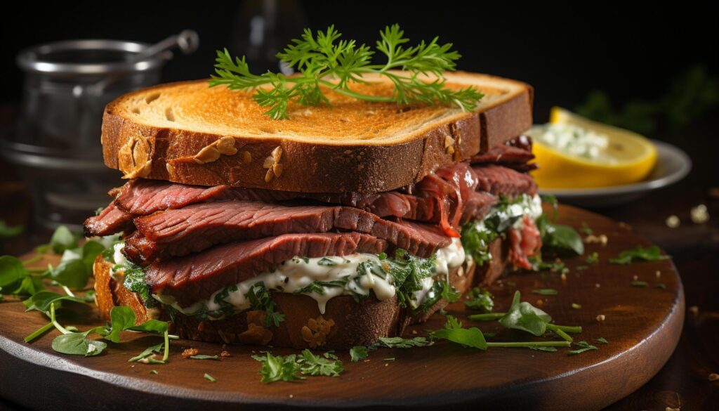 Freshness on a plate grilled meat, toasted bread, healthy vegetables generated by AI Free Photo