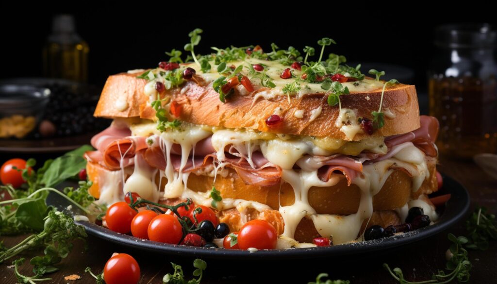 Freshness on plate gourmet meal, healthy eating, homemade Italian sandwich generated by AI Free Photo