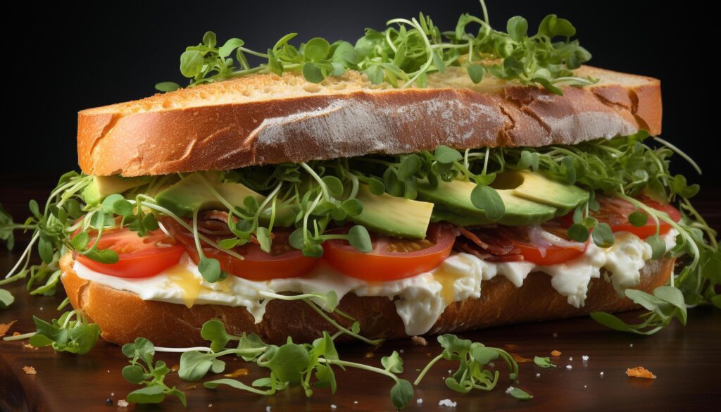 Freshness on plate grilled ciabatta, salad, and toasted bread generated by AI Free Photo