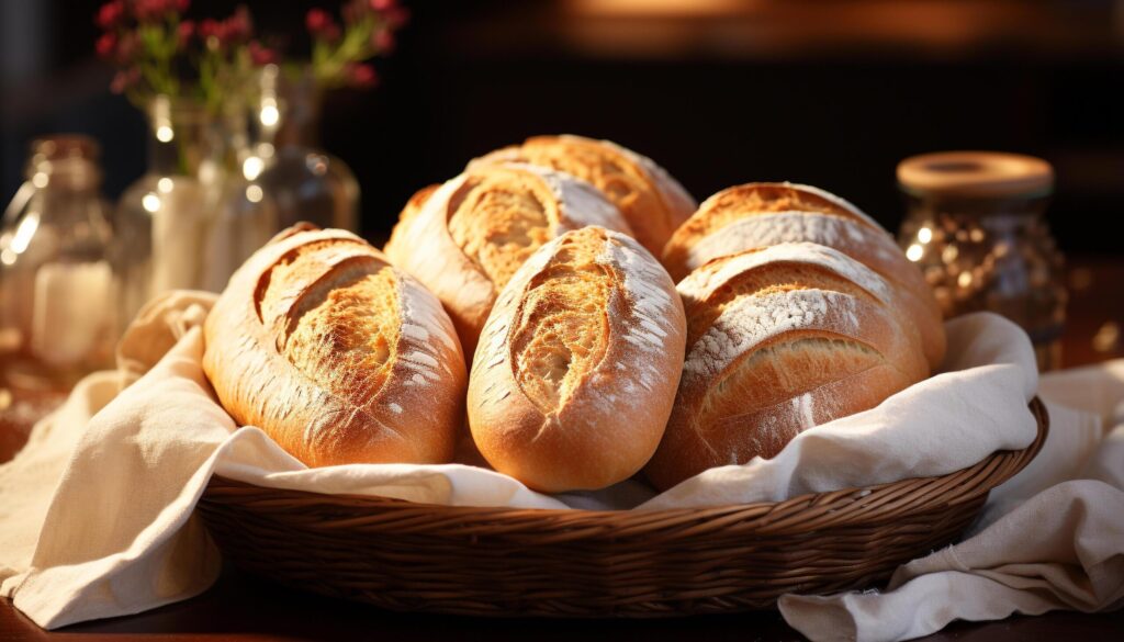 Freshness on table homemade bread, gourmet meal, close up snack generated by AI Free Photo