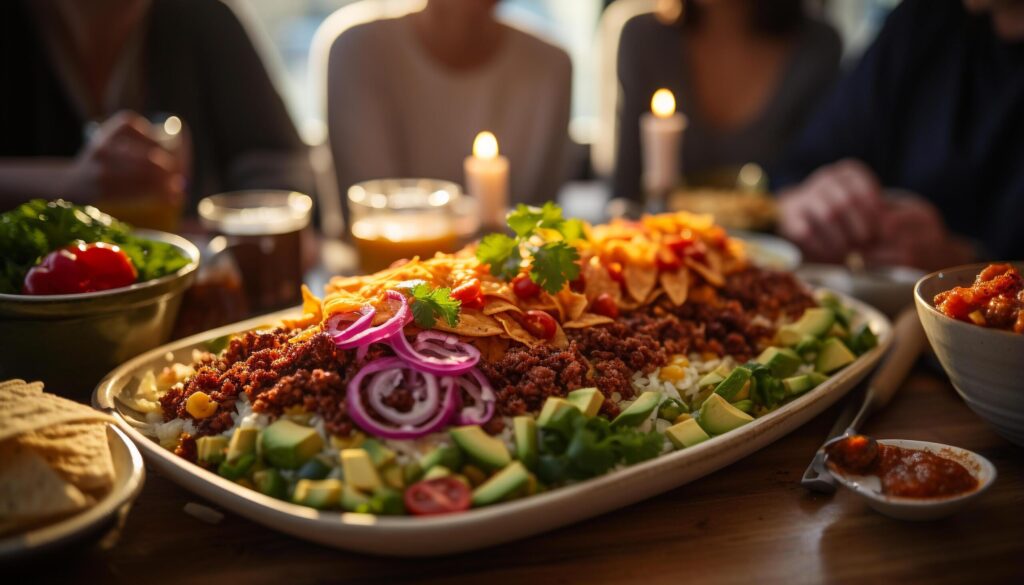 Freshness on the table grilled meat, gourmet salad, homemade guacamole generated by AI Free Photo