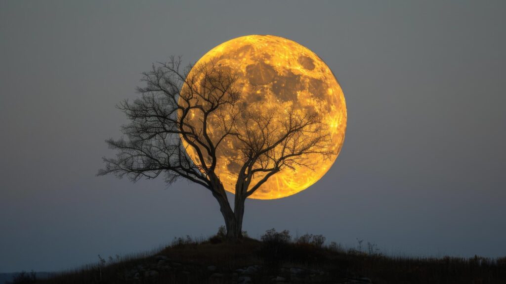 Full Moon Rising Over Tree on Hill Free Photo