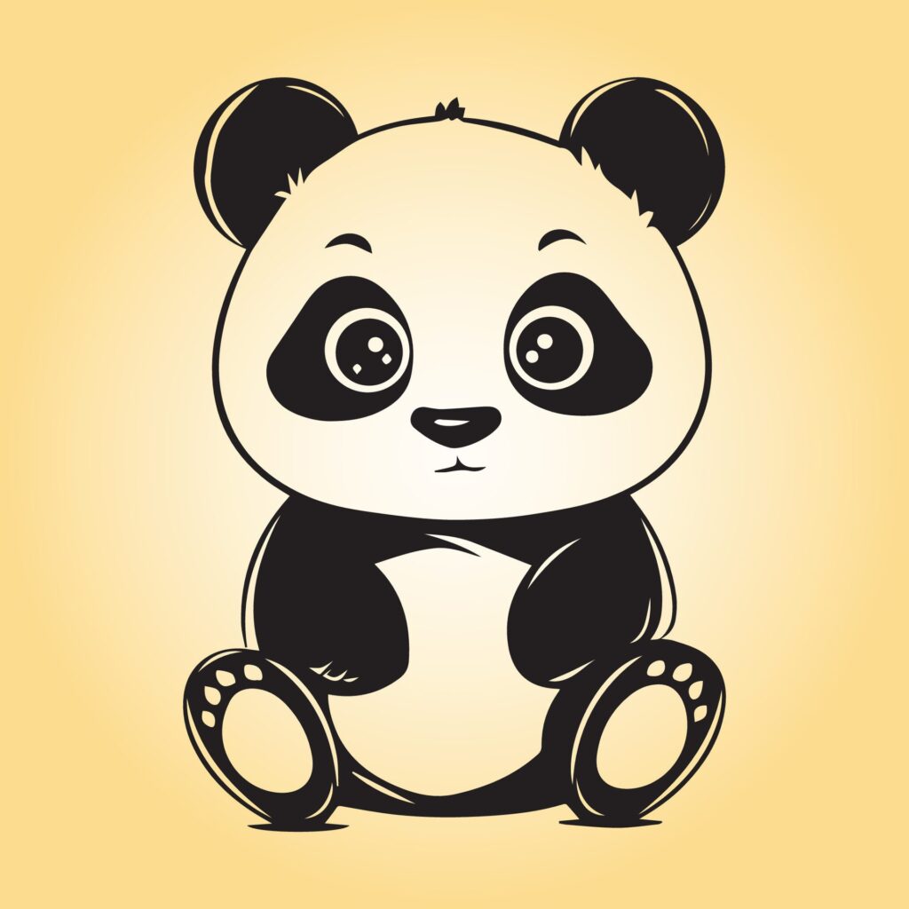 Giant panda is a sitting vector illustration in black and white Free Vector