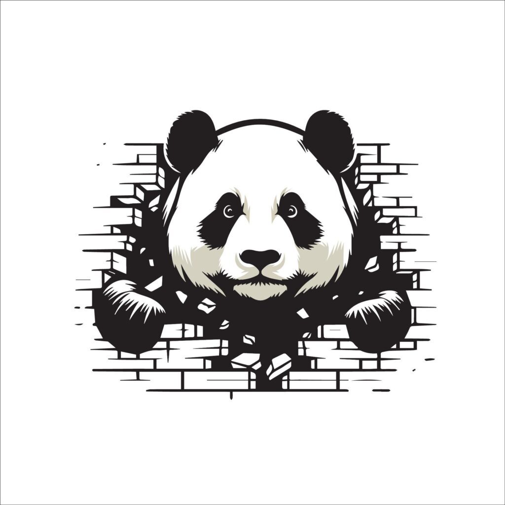 Giant panda looking breaks through a breakthrough wall Vector Free Vector