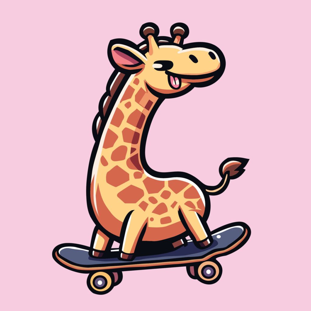 Giraffe Riding Skateboard Vector Illustration Free Vector