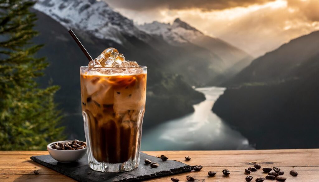 Glass of iced coffee on the table with nature background Free Photo