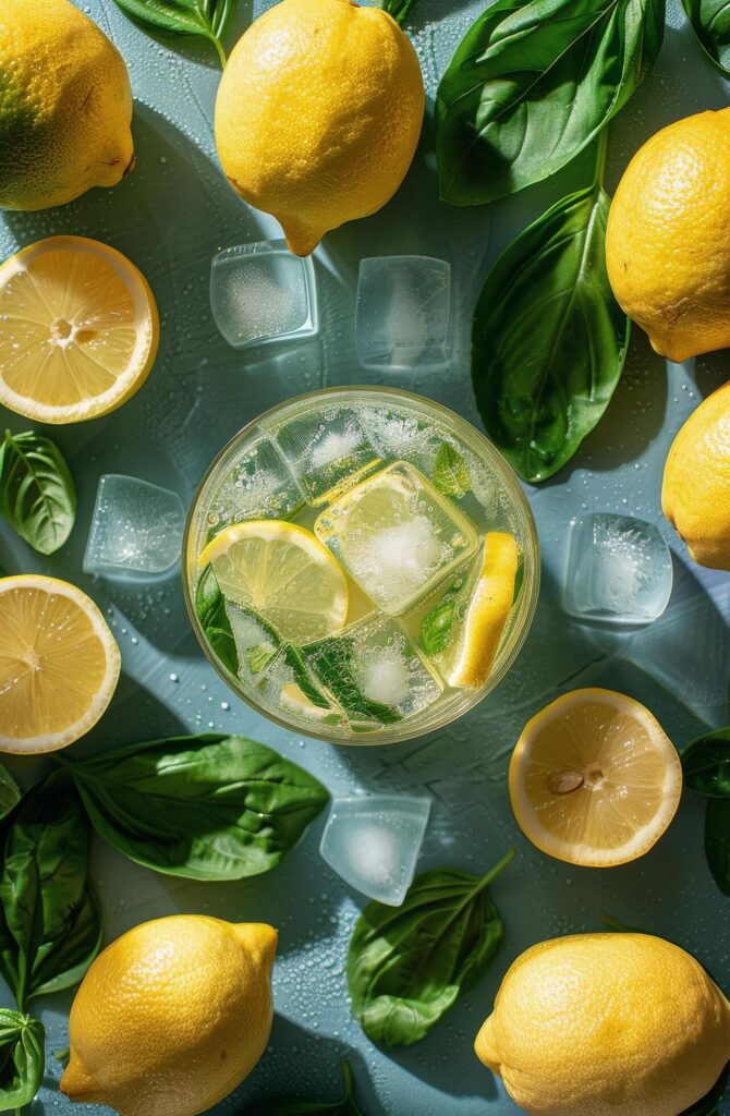 Glass of Lemonade With Lemons and Basil Free Photo