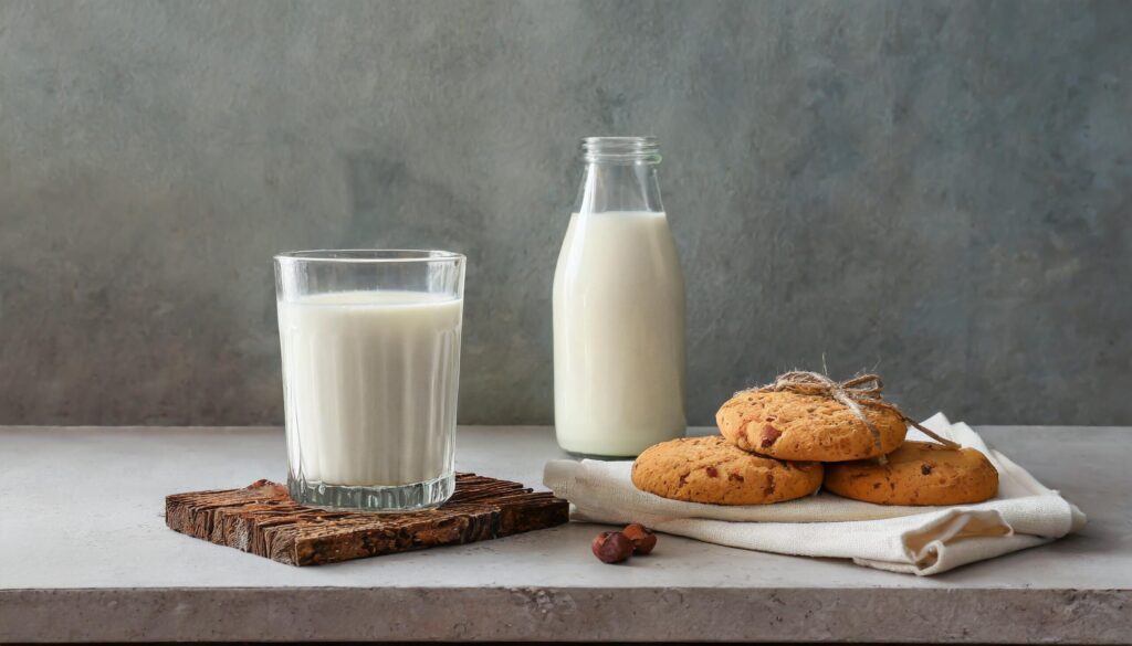 Glass of milk and cookie on table Free Photo