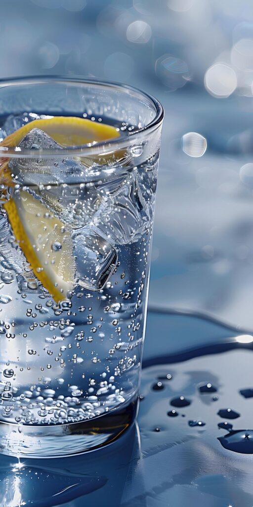 Glass of Sparkling Water with Fresh Lemon Slice Free Photo