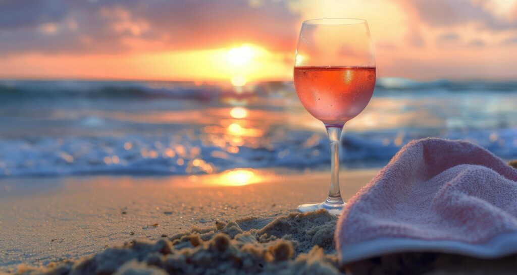 Glass of Wine on Sandy Beach Free Photo