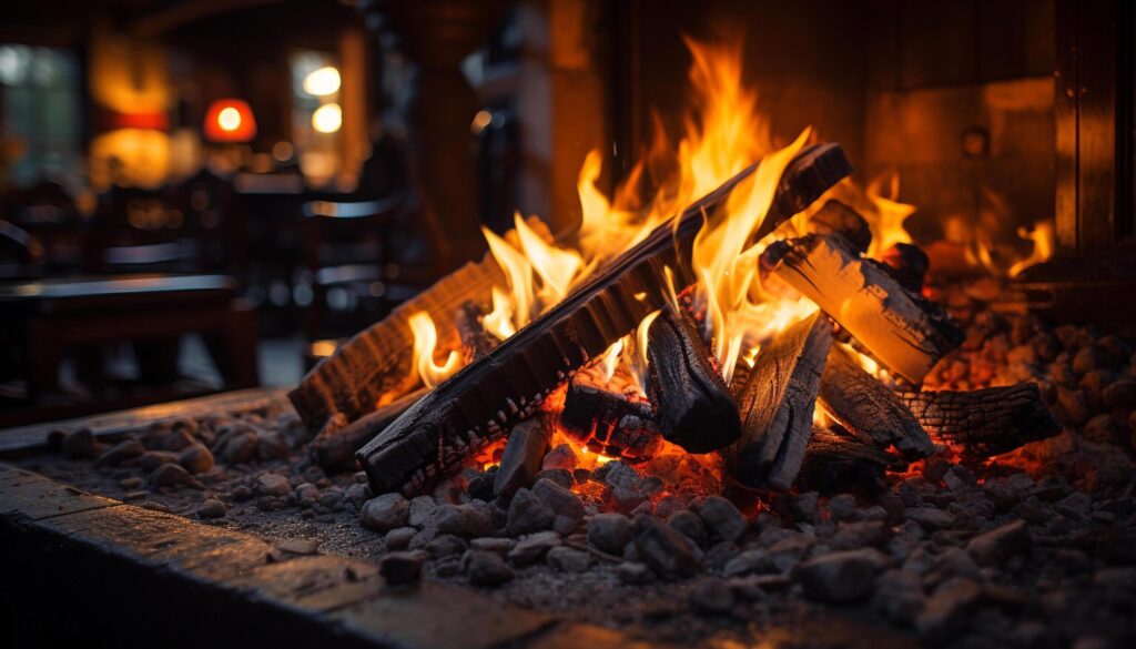 Glowing firewood burning bright, providing comfortable relaxation generated by AI Free Photo