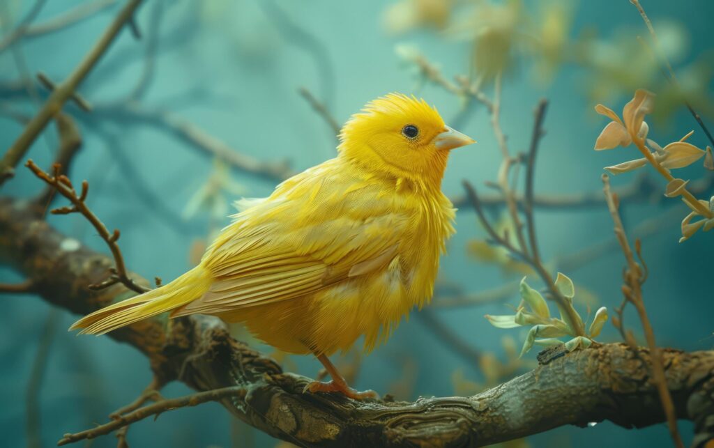 Golden Canary Perched on Branch Free Photo