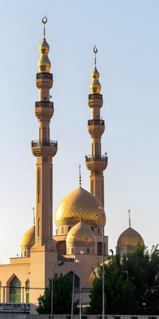 Golden Dome Mosque with Minarets Free Photo