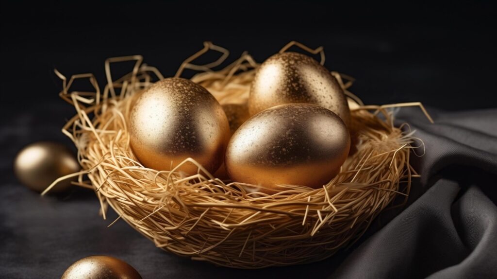 Golden eggs in the nest. Free Photo