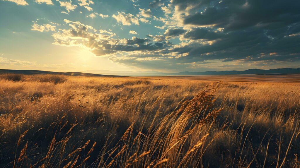 Golden Sunrise Over the Silent Prairie Landscape Free Photo