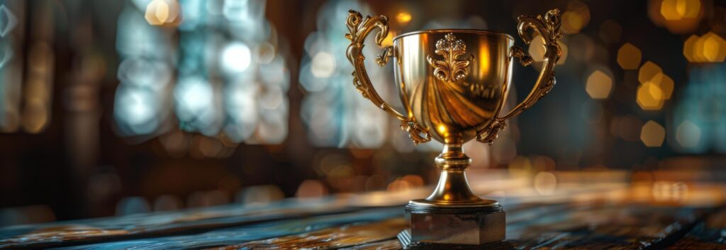 Golden Trophy on Table Free Photo