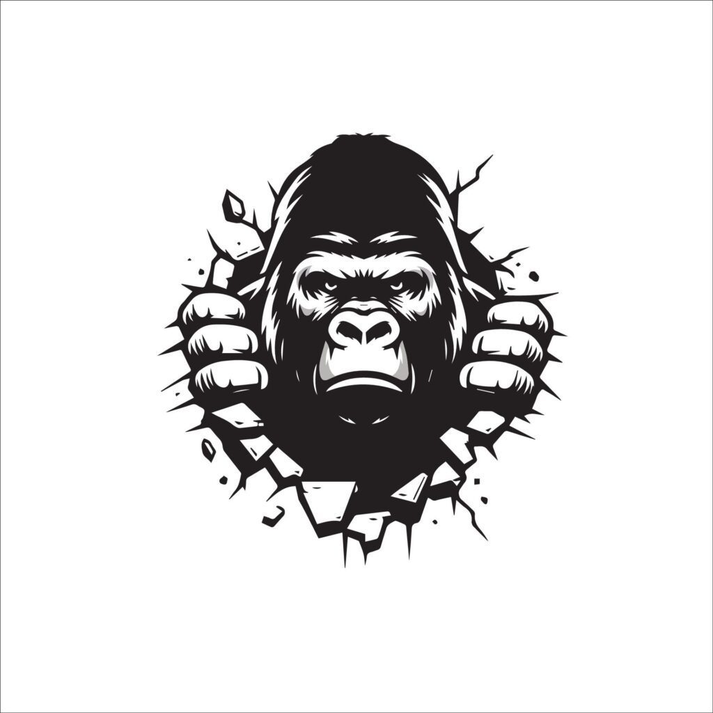 Gorilla looking breaks through a breakthrough wall Illustration Free Vector