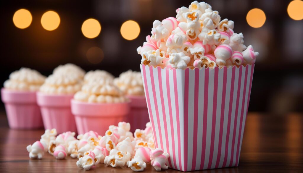 Gourmet candy bowl, sweet indulgence in movie theater generated by AI Free Photo