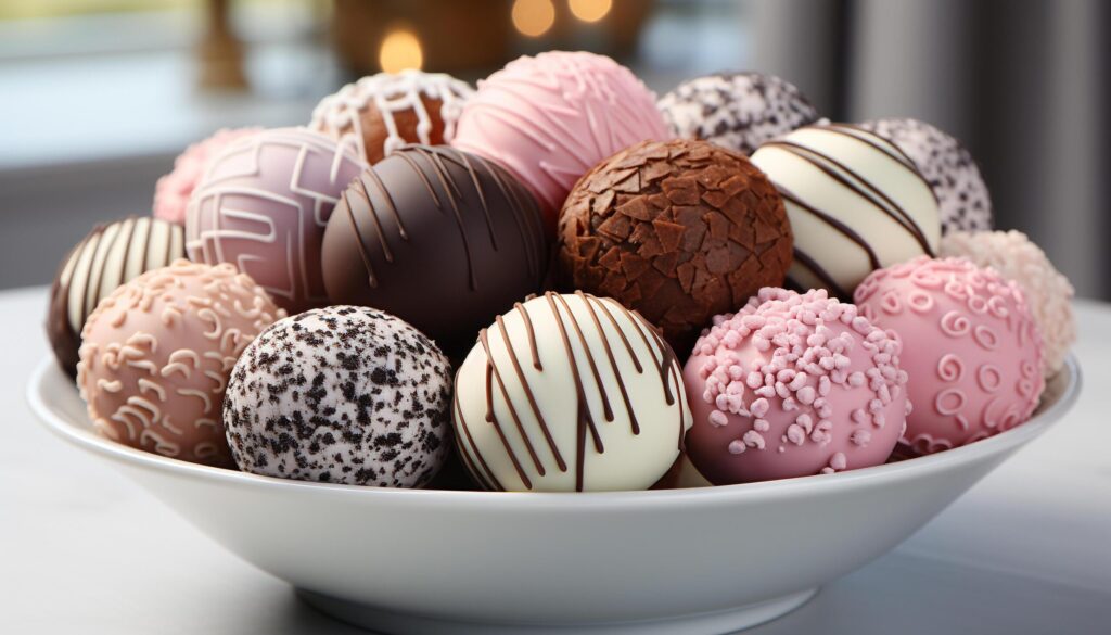 Gourmet chocolate truffle collection, a sweet indulgence for celebration generated by AI Free Photo