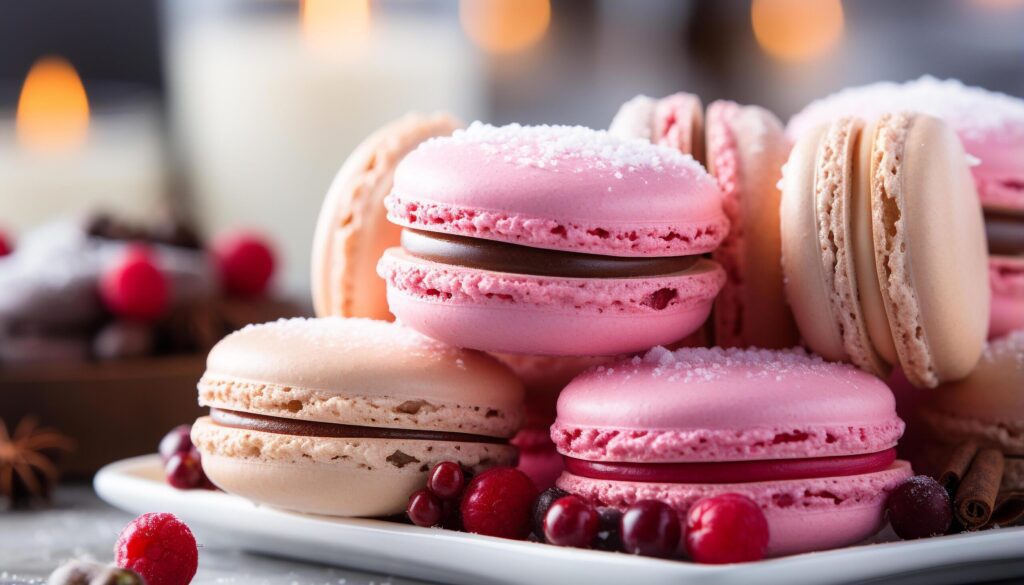 Gourmet macaroon stack, a sweet French indulgence on rustic wood generated by AI Free Photo