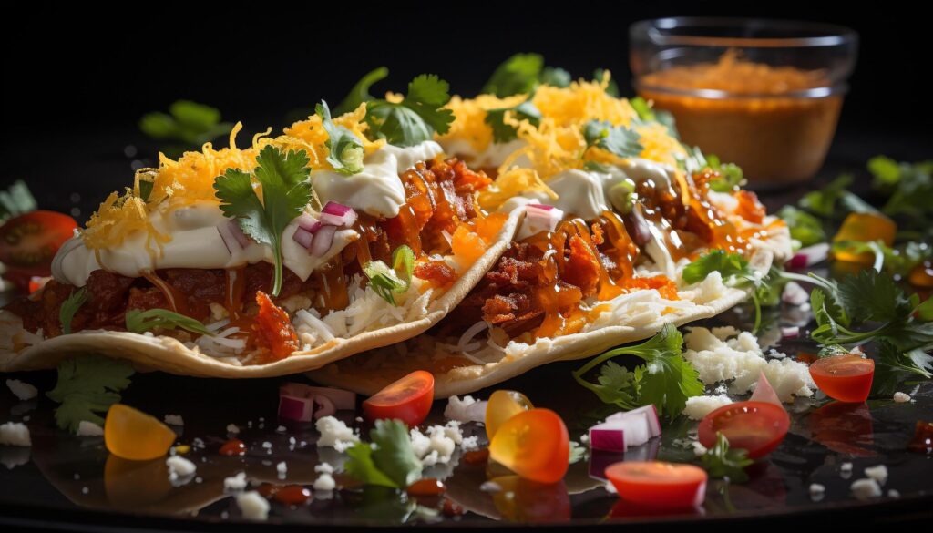 Gourmet Mexican meal grilled beef, fresh vegetables, homemade guacamole generated by AI Free Photo