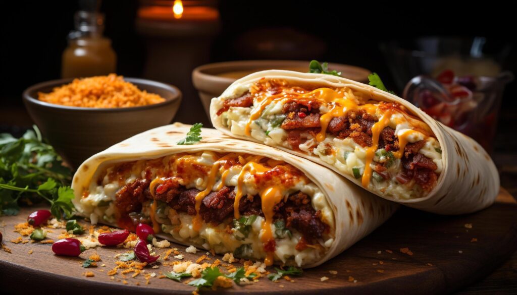 Gourmet Mexican taco beef, guacamole, tomato, cilantro, and spice generated by AI Free Photo