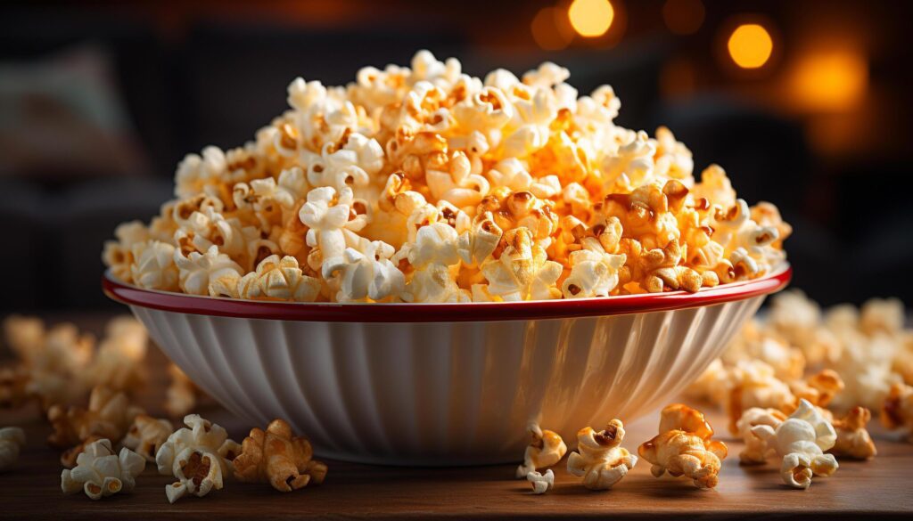 Gourmet movie snack fresh corn in cardboard bowl generated by AI Free Photo