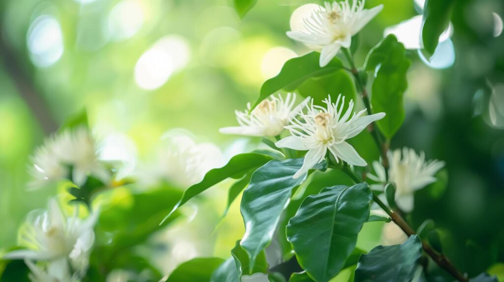 AI generated Green Background, Coffee Plant in Bloom Stock Free