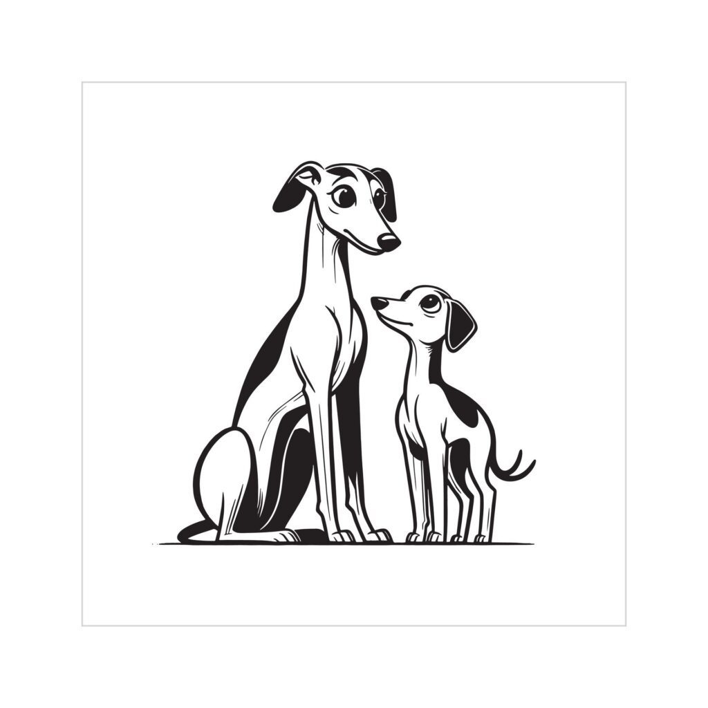 Greyhound Dog Family Clipart illustration in Black and white Free Vector