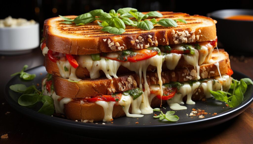 Grilled beef sandwich, a savory homemade gourmet meal generated by AI Free Photo