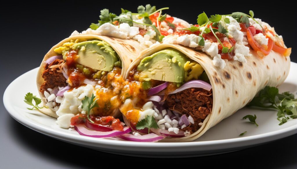 Grilled beef taco with fresh guacamole and cilantro generated by AI Free Photo