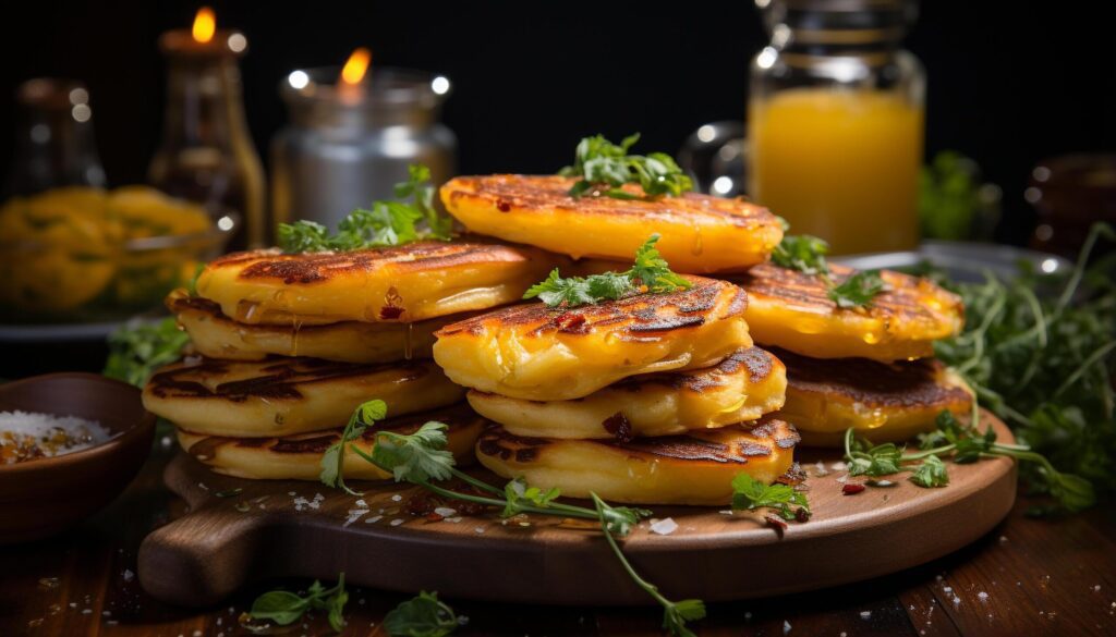 Grilled meat and vegetable on wooden plate, ready to eat barbecue generated by AI Free Photo