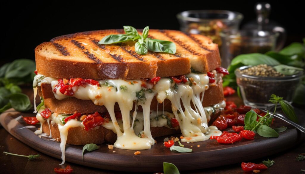 Grilled meat sandwich on rustic bread, fresh and savory indulgence generated by AI Free Photo