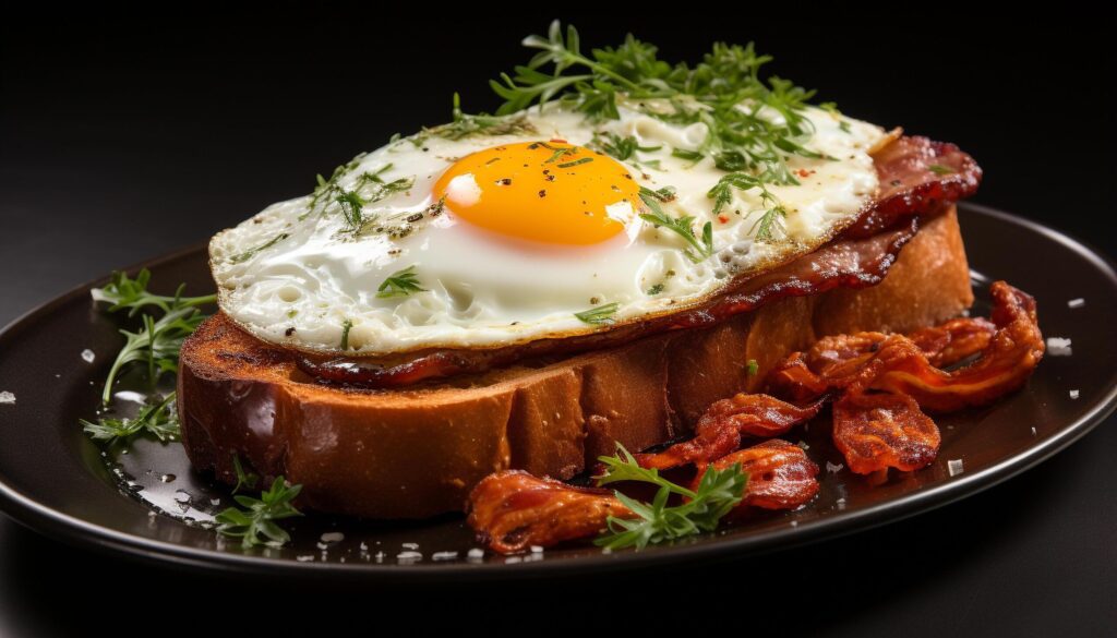 Grilled pork sandwich with fresh salad on rustic black table generated by AI Free Photo