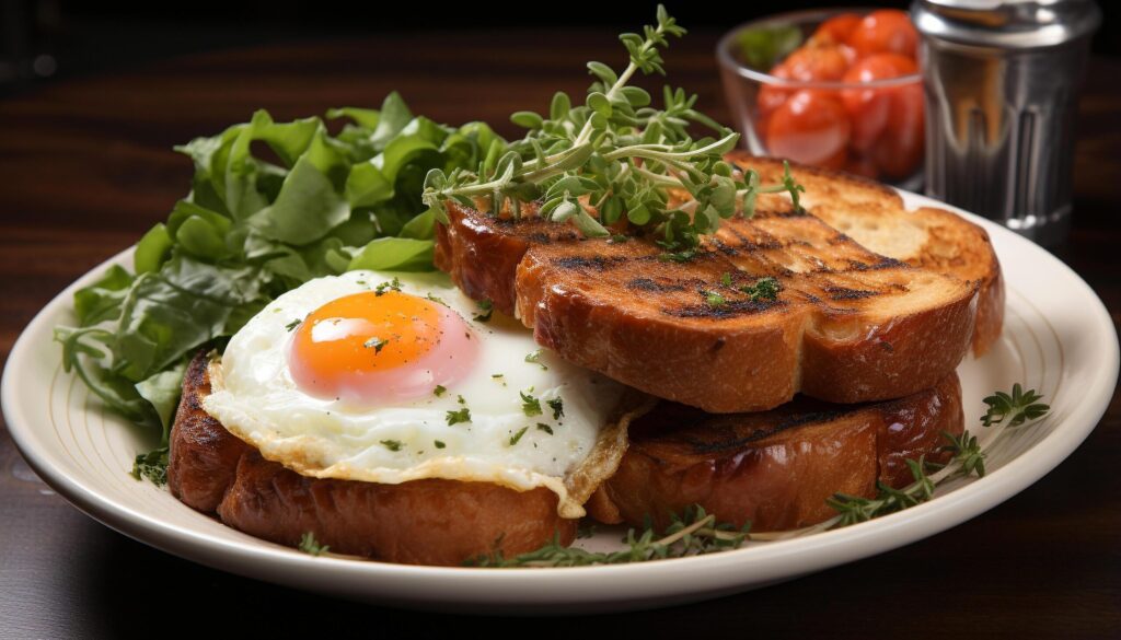 Grilled pork steak with fresh salad, tomato, and bread generated by AI Free Photo