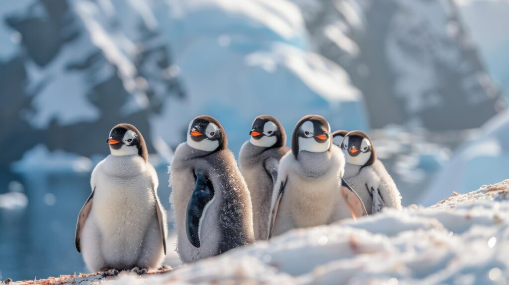 Group of Penguins Standing in the Snow Free Photo