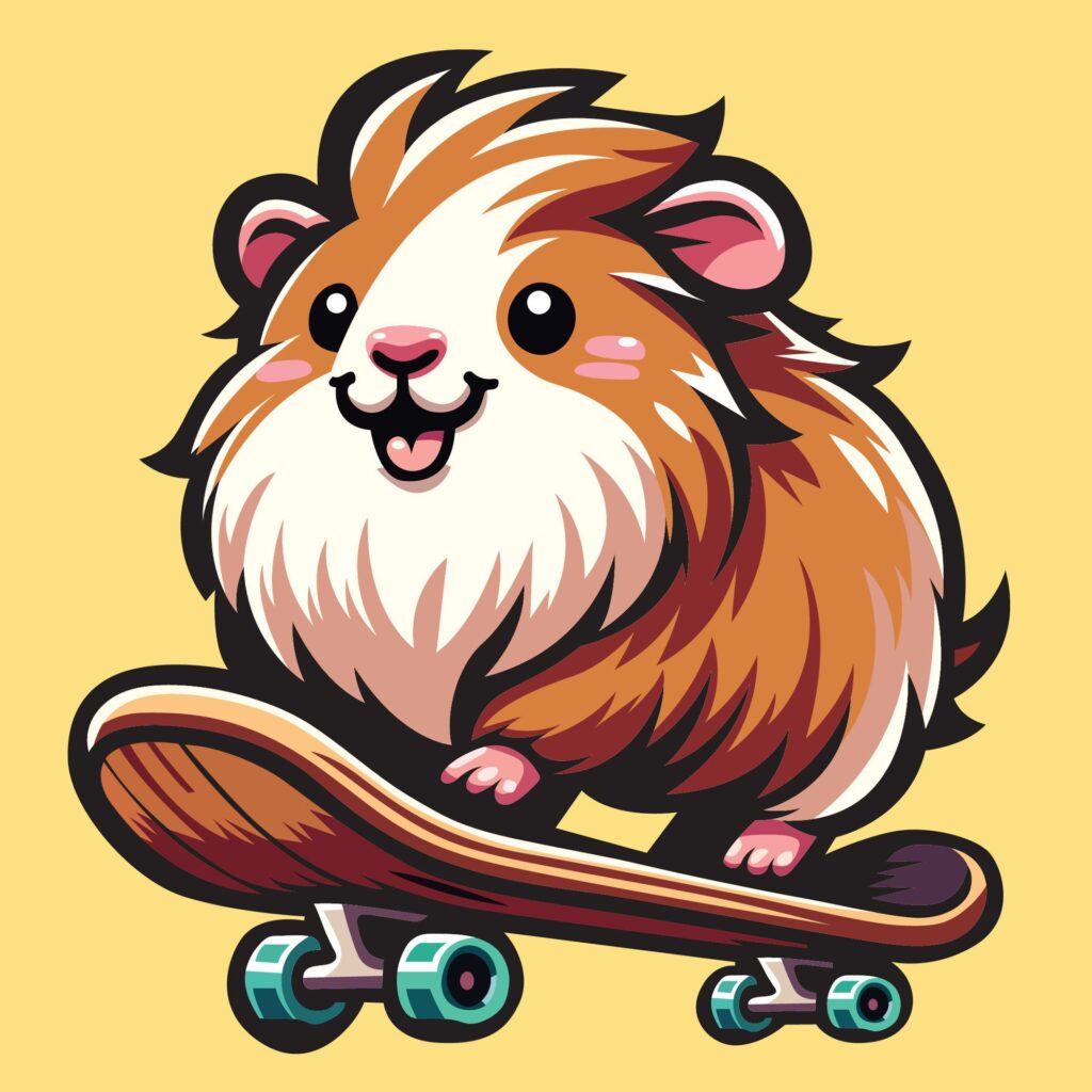 Guinea Pig Riding Skateboard Vector Illustration Free Vector