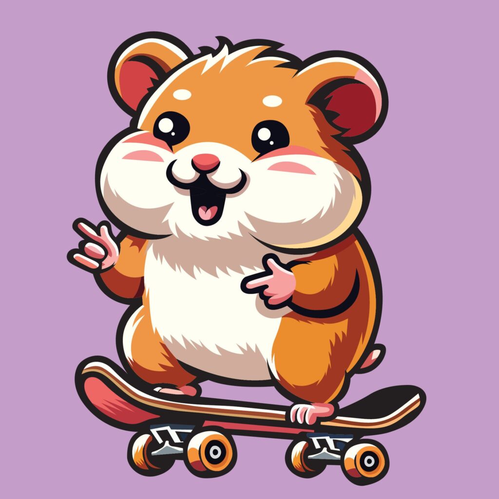 Hamster Riding Skateboard Vector Illustration Free Vector