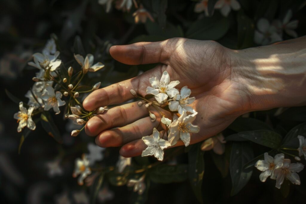 Hand Holding Delicate Jasmine Flowers Free Photo