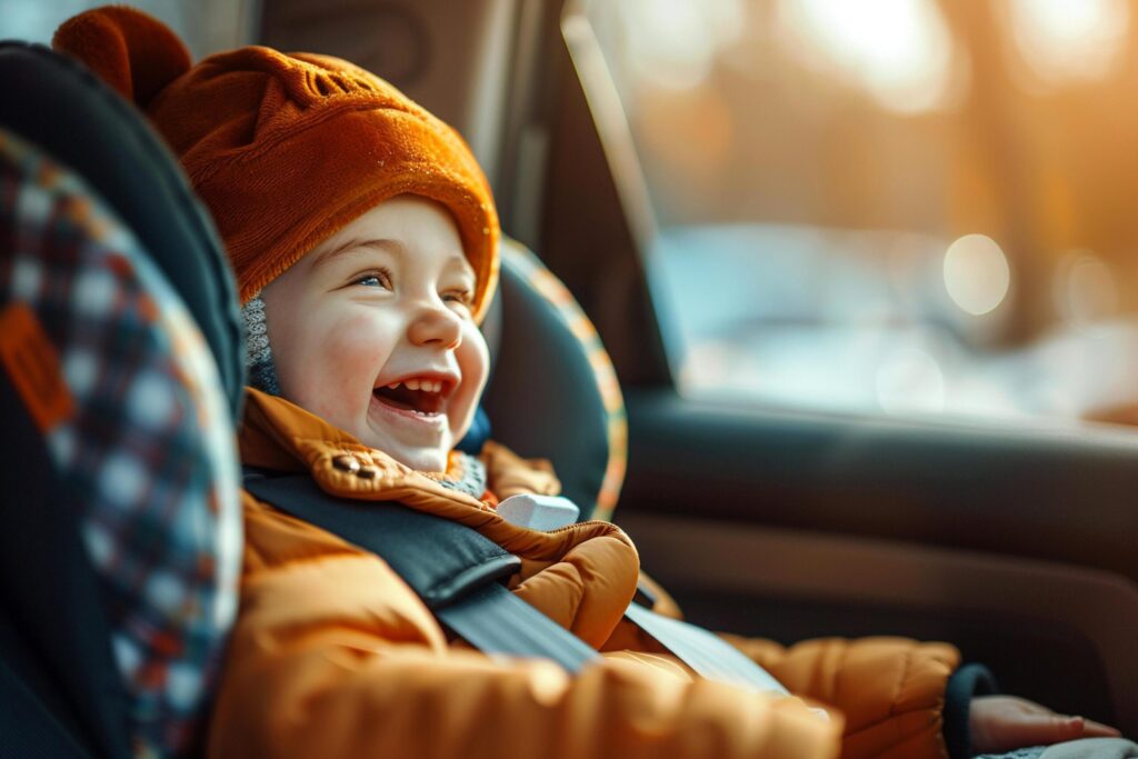 Happy Toddler in Car Safety Seat. Free Photo