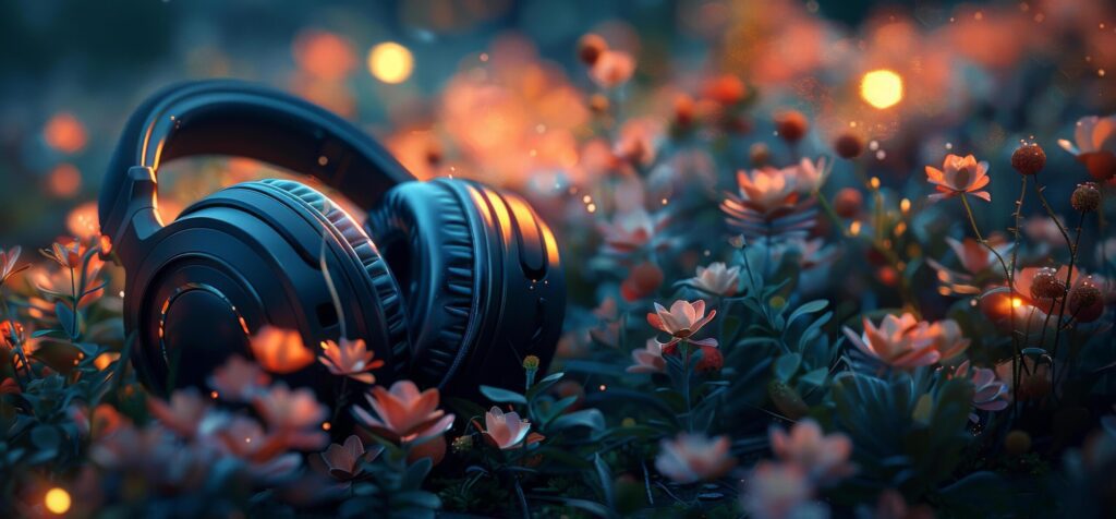 Headphones on Lush Green Field Free Photo