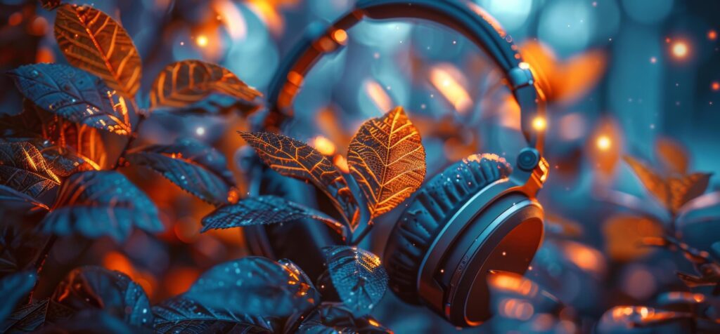 Headphones Resting on Leaves Free Photo