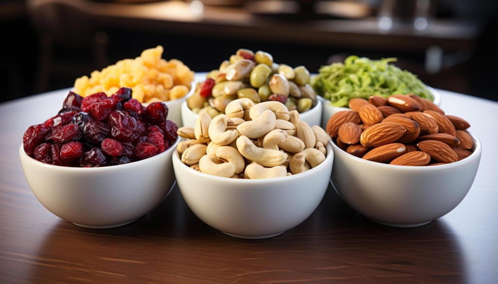 Healthy eating fresh fruit bowl, organic snack on wood generated by AI Free Photo