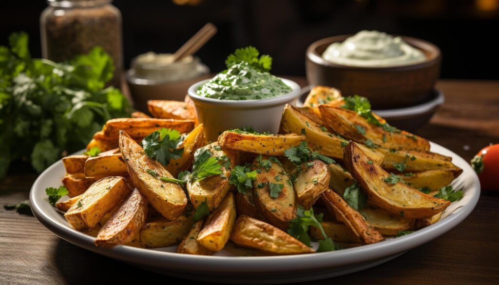 Healthy eating Fresh, grilled vegetables on a rustic wooden plate generated by AI Free Photo