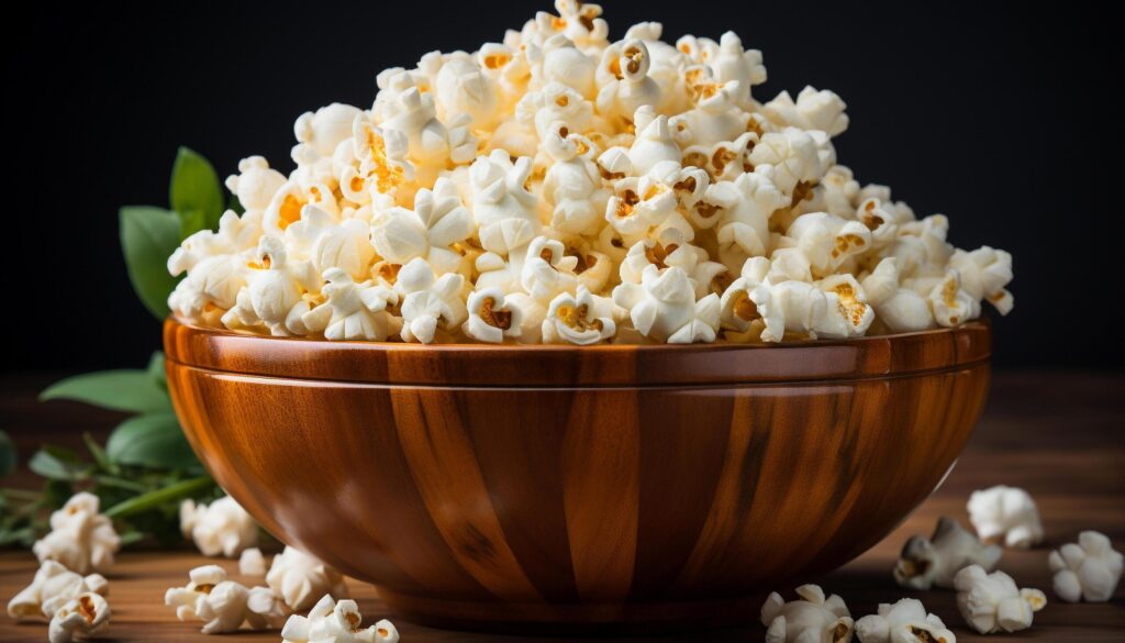 Healthy eating Fresh organic corn snack in wooden bowl generated by AI Free Photo